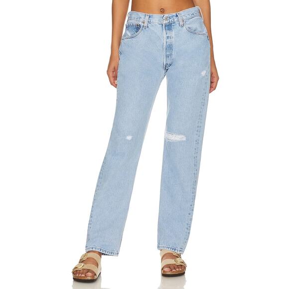 aligrace Levis Carolina Baggy Customs Distressed Button Fly Blue JeansSize 31 - Picture 1 of 12